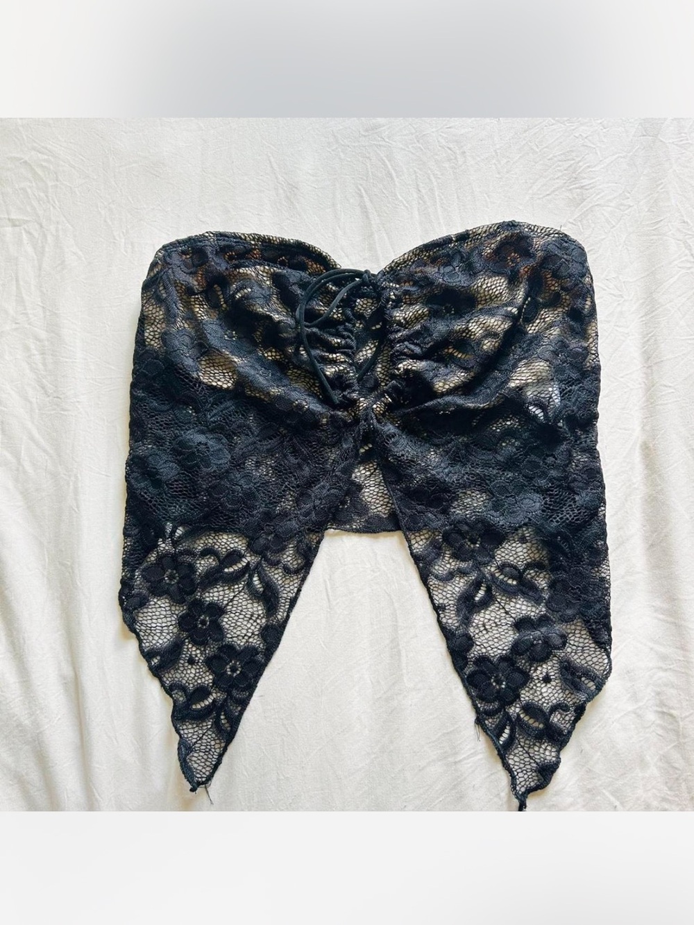 Black Lace Tie-Front Bandeau Top
